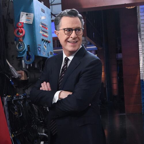 This image released by CBS shows host Stephen Colbert on the set of "The Late Show with Stephen Colbert" in New York on May 18, 2026. (Scott Kowalchyk/CBS via AP)