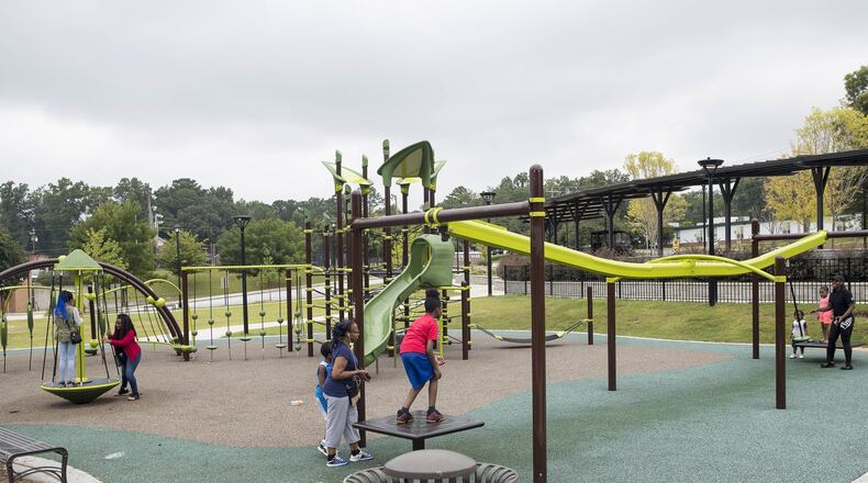 07/27/2018 — Jonesboro, Georgia — A play area at Lee Street Park in downtown Jonesboro, Monday, July 30, 2018. (ALYSSA POINTER/ALYSSA.POINTER@AJC.COM)