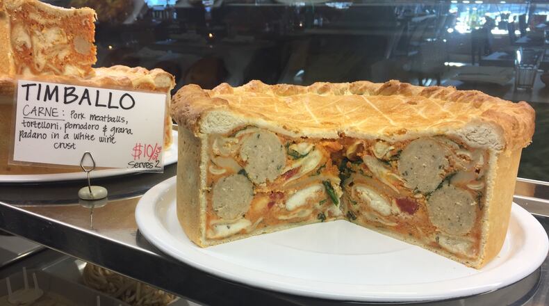 Stock up on the Timballo, a baked pie with a crust filled with cooked pasta, cheese, meat or vegetables, and sauce. Photo: Amanda Kiza