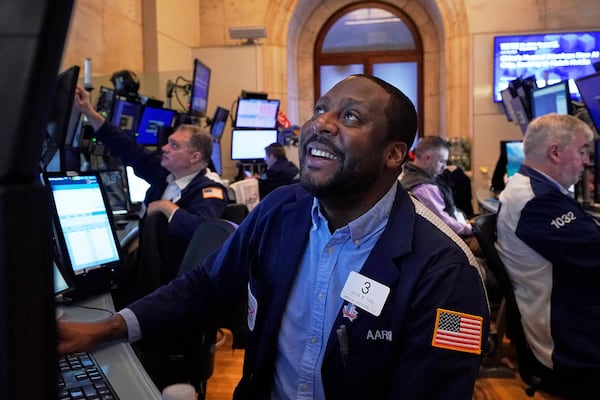 Trader Aaron Ford works on the floor of the New York Stock Exchange, Monday, April 28, 2025. (AP Photo/Richard Drew)
