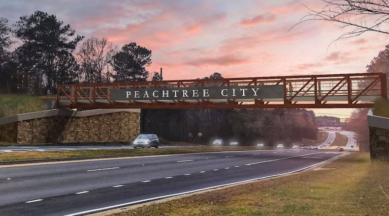 A conceptual drawing shows the design of a new bridge planned for the western entrance of Peachtree City. Courtesy Peachtree City