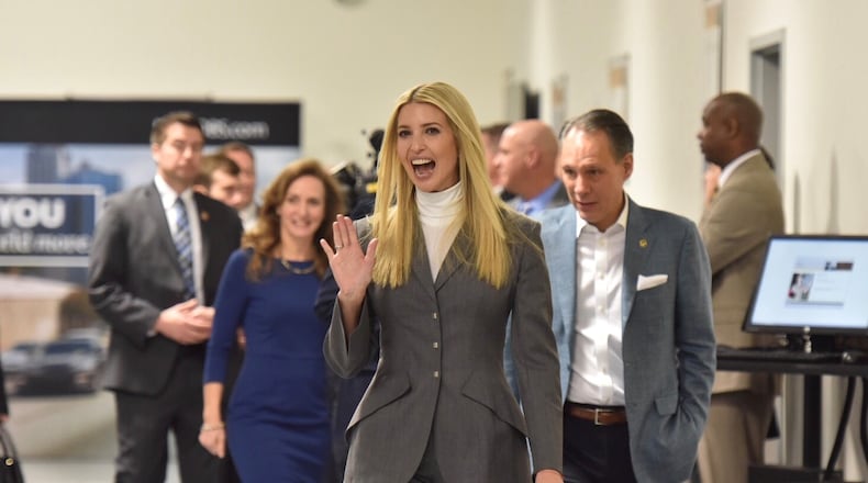 Ivanka Trump tours a UPS training facility  in Gwinnett County. She used the visit to highlight the Trump administration’s focus on workforce development. AJC photo/Hyosub Shin