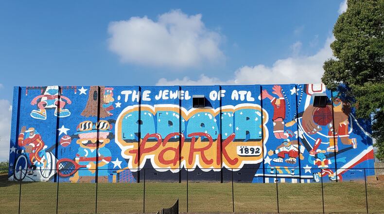 George F. Baker III's mural "The Jewel of Atlanta," "is meant to christen the joy of play that is found in Adair Park,” according to the Atlanta street artist. Courtesy of Arthur Rudick