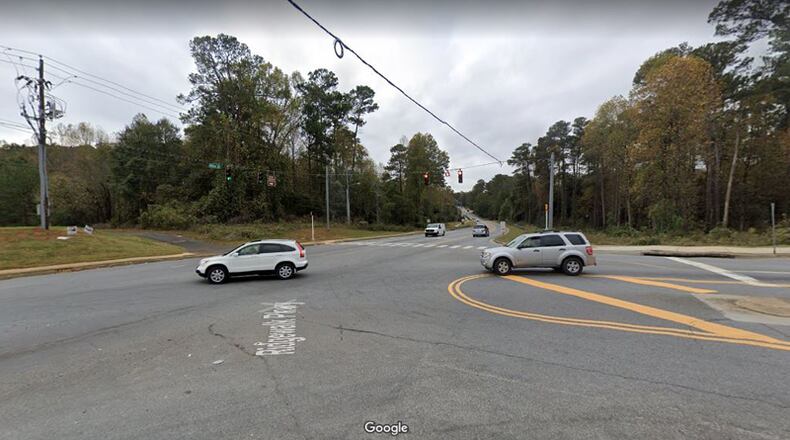 New left-turn lanes will be added to the intersection of Ridgewalk Parkway and Main Street in Woodstock. GOOGLE MAPS
