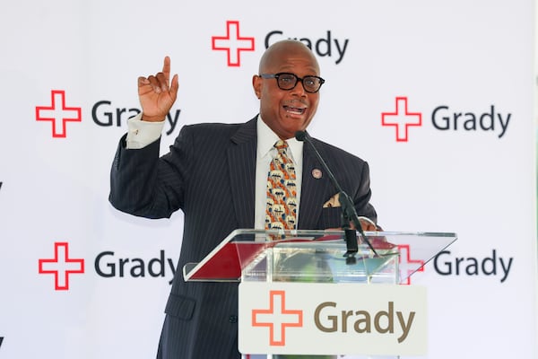 Union City Mayor Vince Williams speaks during a May 11 ribbon-cutting event for the Grady South Emergency Department. (Jason Getz/AJC)