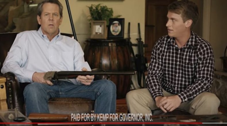 Republican gubernatorial candidate Brian Kemp is spending big money on TV ads making clear he supports gun rights.