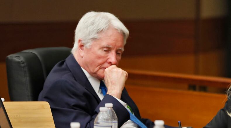4/17/18 - Atlanta - Tex McIver turns his chair as Chief Assistant District Attorney Clint Rucker finishes his closing arguments for the prosecution today during the Tex McIver murder trial at the Fulton County Courthouse.