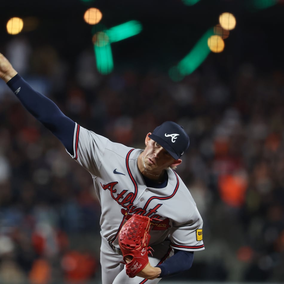 Braves pitcher Hurston Waldrep throws against the Giants during the sixth inning on Friday, June 26, 2026, in San Francisco. Waldrep made his 2026 season debut Friday at Oracle Park. (Jed Jacobsohn/AP)
