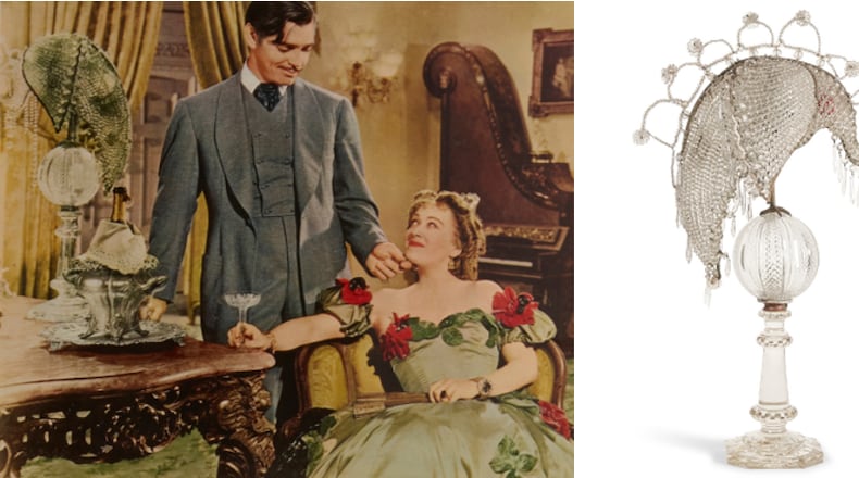 Bonhams is auctioning off many "Gone with the Wind" film items including a peacock lamp prominently on display in the famous scene where Rhett Butler (Clark Gable) confides his feelings for Scarlett O’Hara to Belle Watling (Ona Munsen.) BONHAMS