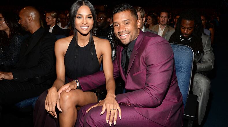 LOS ANGELES, CA - JULY 15: Singer Ciara and NFL player Russell Wilson attend The 2015 ESPYS at Microsoft Theater on July 15, 2015 in Los Angeles, California. (Photo by Kevin Mazur/WireImage)