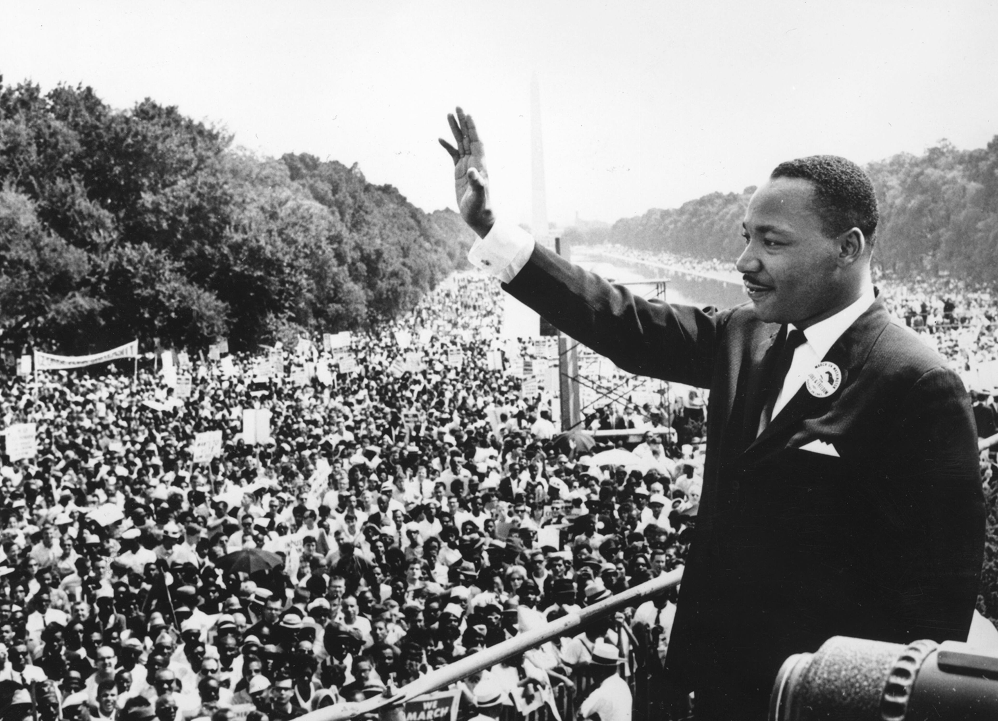 Civil rights leader Martin Luther King Jr. greeted the crowd in Washington where he delivered his "I Have A Dream" speech in 1963.