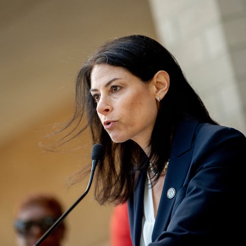 FILE - Michigan Attorney General Dana Nessel speaks during a news conference on Sept. 19, 2022, outside of the Genesee County Sheriff's Office in Flint, Mich. (Jake May/The Flint Journal via AP, File)