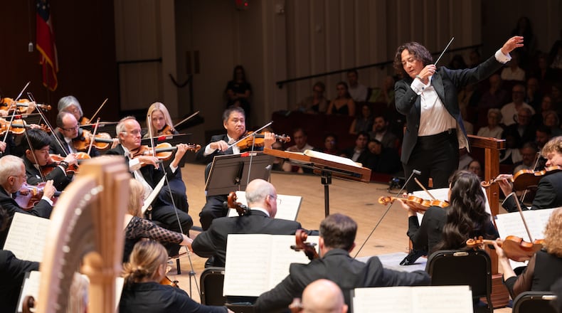 Music Director Nathalie Stutzmann conducting the Atlanta symphony Orchestra during September's season-opening concert. This weekend, she's leading the orchestra and the ASO Chorus in Mozart's Mass in C minor.