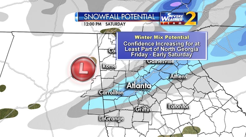 "Overall, confidence is increasing on a winter mix for at least part of North Georgia," Channel 2 meteorologist Brian Monahan said. (Credit: Channel 2 Action News)