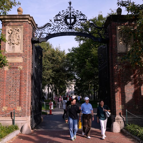 FILE - The gates of Harvard Yard at Harvard University, Sept. 30, 2025, in Cambridge, Mass. (AP Photo/Charles Krupa, File)