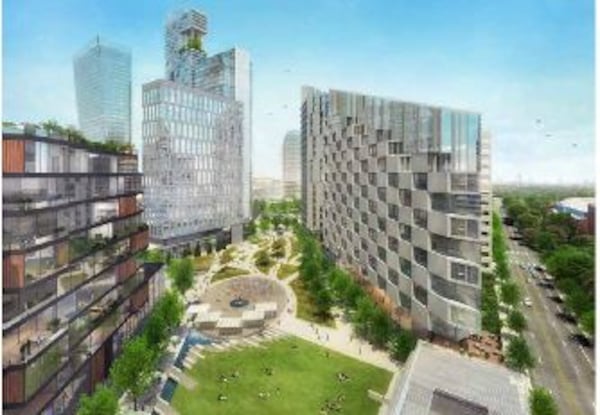 A rendering of The Stitch concept that would connect Midtown and Downtown via a “deck park.” Rendering by Jacobs.