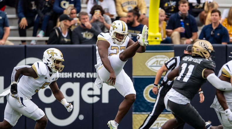 Georgia Tech punter Pressley Harvin launches a kick against Central Florida at Bobby Dodd Stadium Sept. 19, 2020.