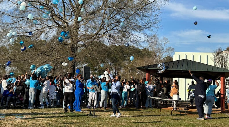 Hundreds attended a balloon release in honor of Kyron Zarco on Wednesday at Heard Park in Athens. Zarco, a 3-year-old, was killed by gunfire Friday.