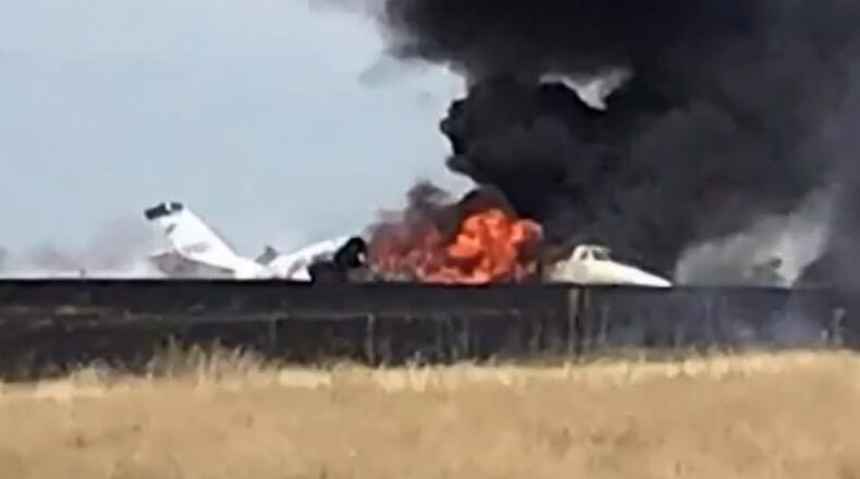 The Cessna Citation caught fire with 10 people on board.