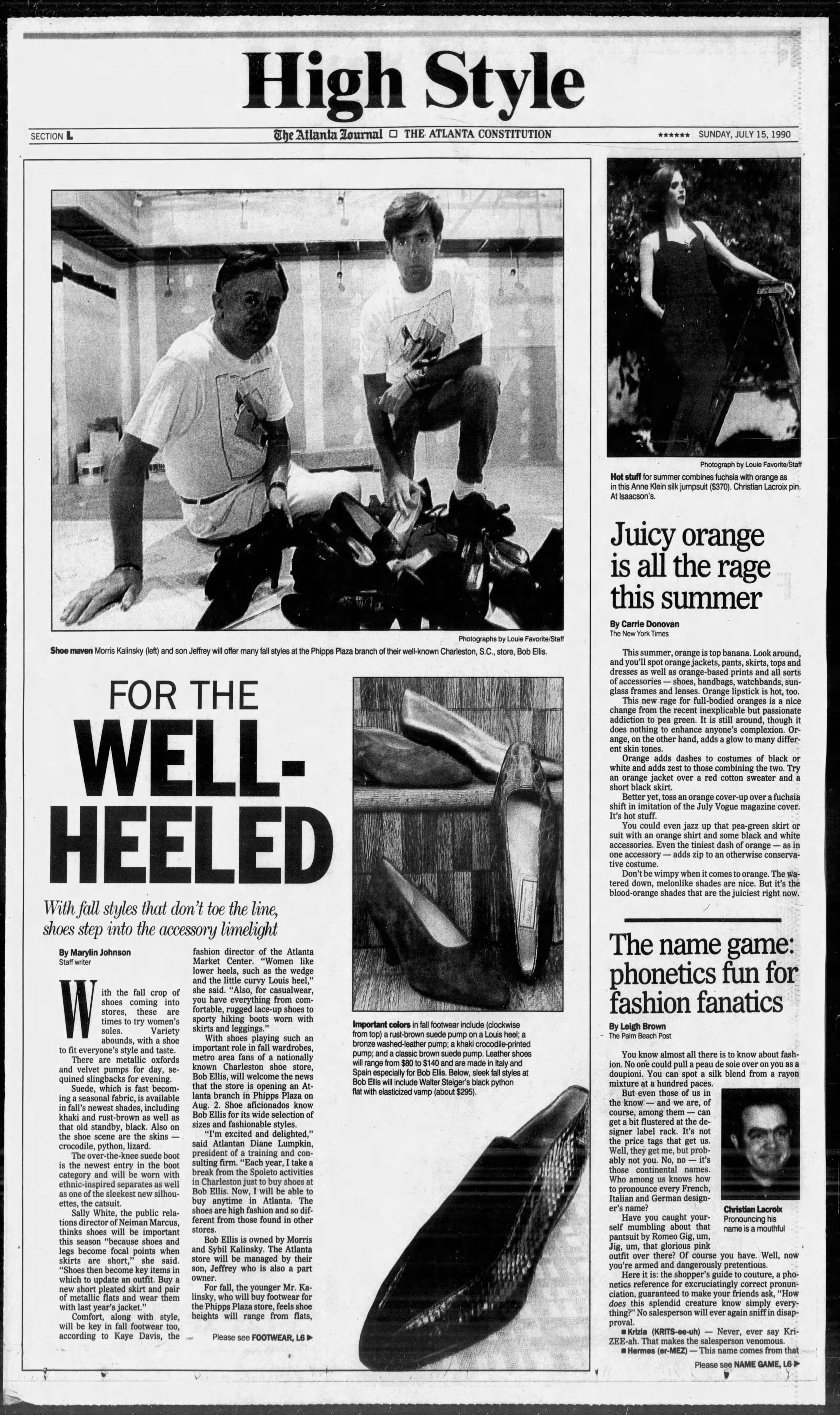 Jeffrey Kalinsky and his father were featured in The Atlanta Journal-Constitution when they opened shoe store Bob Ellis at Phipps Plaza mall in Buckhead. (AJC 1990)