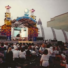 Crowds gather near a stage at the 1996 Olympic Village in Atlanta. Felicia Schlafer remembers the city as "electric," a visit that ultimately inspired her to move to metro Atlanta. (Courtesy of Felicia Schlafer)