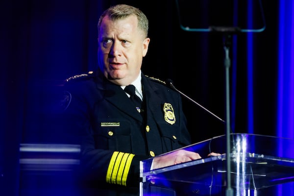 Atlanta Police Department Chief Darin Schierbaum speaks during The Atlanta Police Foundation’s annual Crime is Toast Awards Breakfast at the Georgia World Congress Center in Atlanta on Tuesday, Oct. 14, 2025. The event celebrated the partnership between the public and private sectors in advancing public safety initiatives to make Atlanta the safest large city in America. (Abbey Cutrer/AJC)