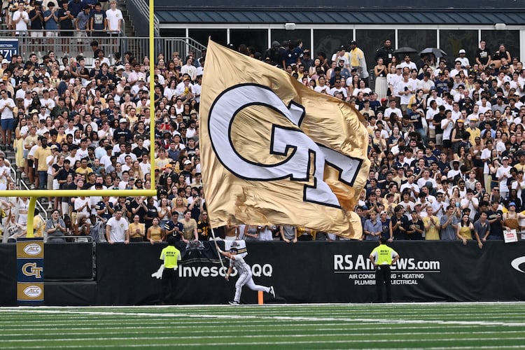 Georgia Tech fans cheer during an NCAA college football game at Georgia Tech's Bobby Dodd Stadium, Saturday, November 6, 2025 in Atlanta. Georgia Tech won 59-12 over Gardner-Webb. (Hyosub Shin / AJC)
