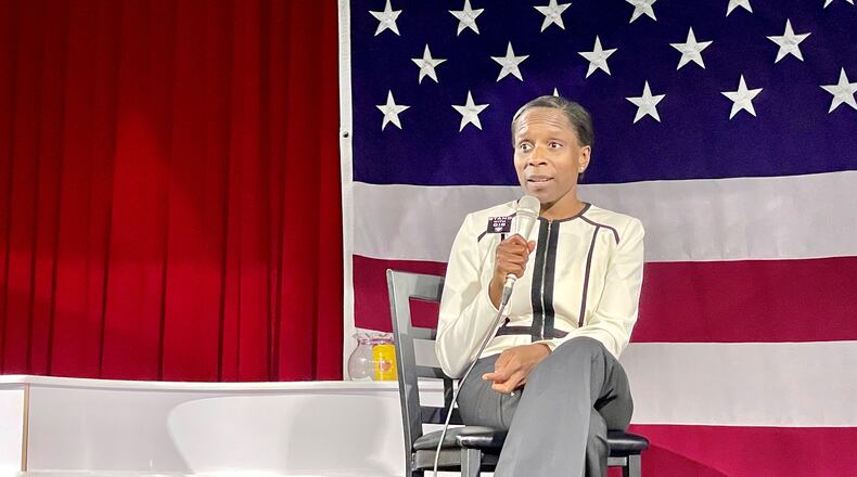 Atlanta Inspector General Shannon Manigault speaks on Nov. 20 at an Atlanta Young Republicans' event. (Riley Bunch/The Atlanta Journal-Constitution)