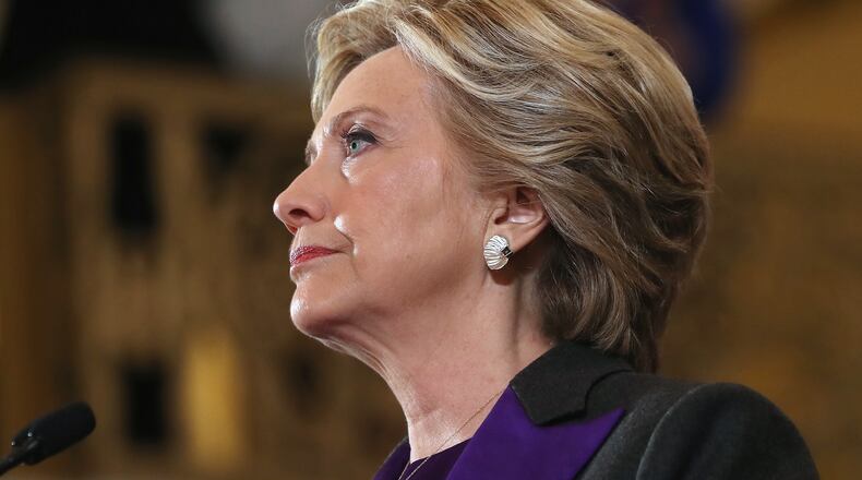 NEW YORK, NY - NOVEMBER 09: Former Secretary of State Hillary Clinton concedes the presidential election at the New Yorker Hotel on November 9, 2016 in New York City. Republican candidate Donald Trump won the 2016 presidential election in the early hours of the morning in a widely unforeseen upset. (Photo by Justin Sullivan/Getty Images)