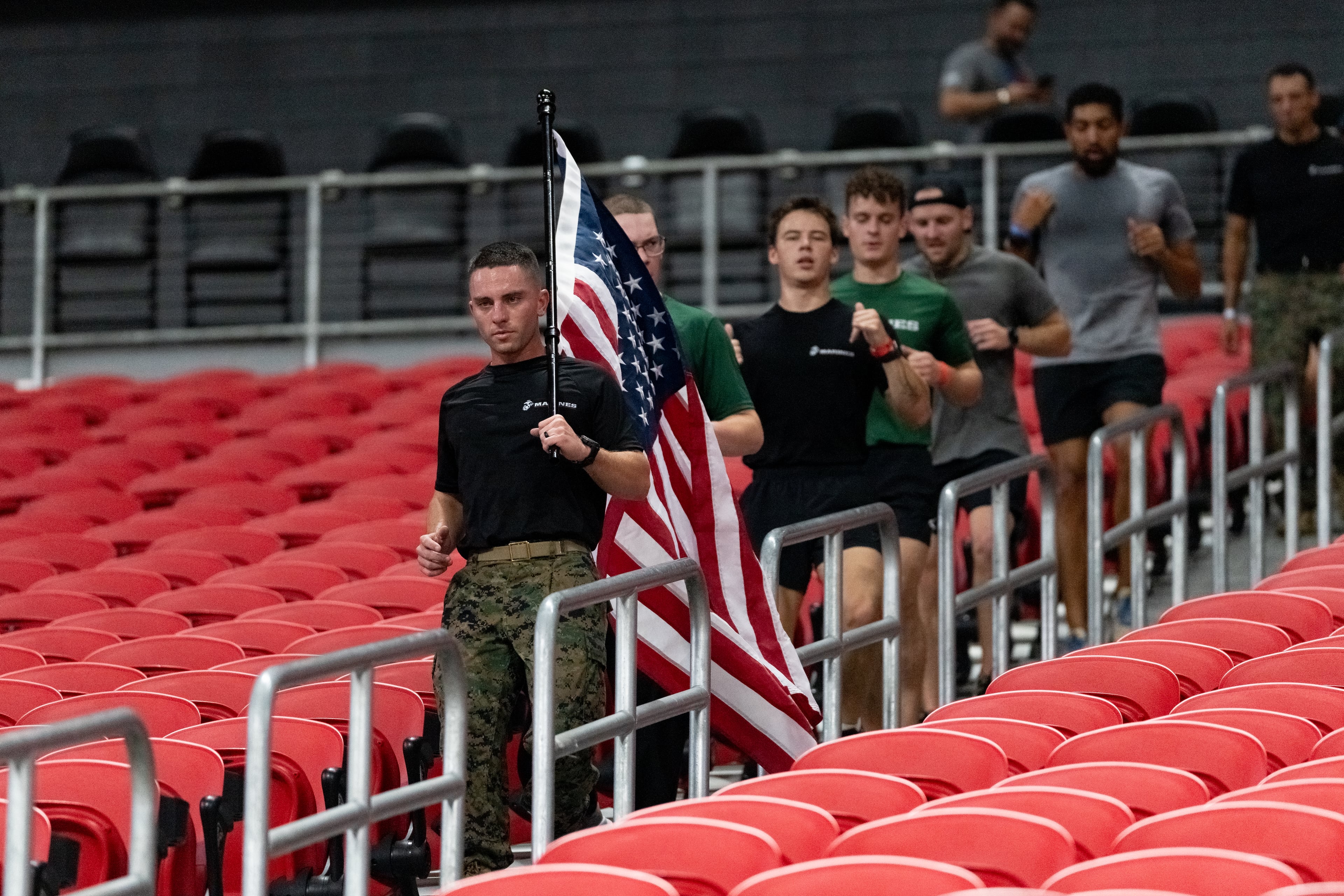 People desend the stands at the 911 Memorial Stair Climb at Mercedes-Benz Stadium on the 24th anniversary of the attacks. Thursday, September 11, 2025 (Ben Hendren for the AJC)