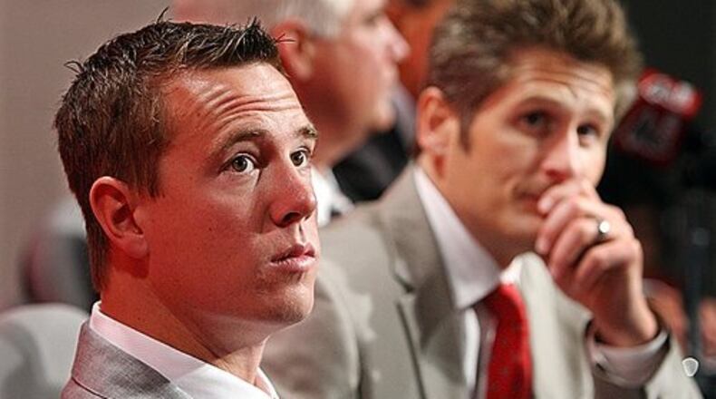 Falcons general manager Thomas Dimitroff (left) selected Matt Ryan in the 2008 NFL draft.