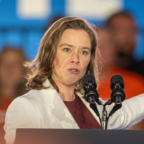 FILE - Wisconsin Lt. Gov. Sara Rodriguez speaks at a campaign event for Democratic presidential nominee Vice President Kamala Harris, Nov. 1, 2024, in Little Chute, Wis. (AP Photo/Andy Manis, File)