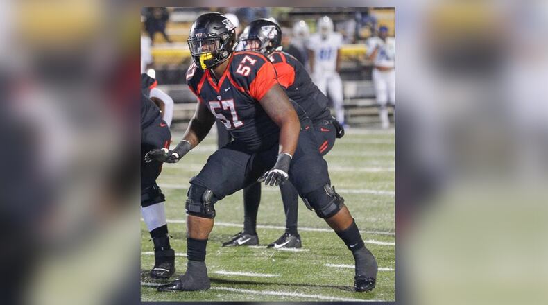 Four-year Valdosta State University starter Brandon Kemp in action during senior 2019 night against rival University of West Florida. CONTRIBUTED