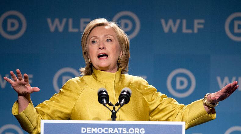 FILE - This Sept. 19, 2014 file photo shows former Secretary of State Hillary Rodham Clinton, speaking at the Democratic National Committee's Women's Leadership Forum in Washington. Among Republicans divided over foreign policy and social issues, one figure unites social conservatives: Clinton. The prospect of another Clinton presidential campaign brought social conservatives together at the annual Values Voter Summit this weekend in Washington. She represents a warning shot from Republicans, that she would cement President Barack Obama's policies, from his approach to religious liberties to his foreign policy, which remain at the heart of the GOP grievances for religious conservatives. (AP Photo/Manuel Balce Ceneta) Hillary Clinton, shown in 2014 (AP/Manuel Balce Ceneta)