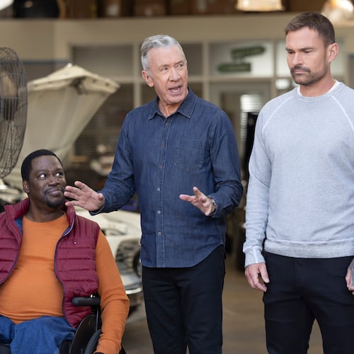 Daryl “Chill” Mitchell (from left), Tim Allen and Seann William Scott star in ABC’s “Shifting Gears,” now in its second season. (Disney/Raymond Liu)