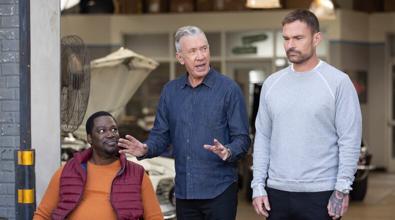 Daryl “Chill” Mitchell (from left), Tim Allen and Seann William Scott star in ABC’s “Shifting Gears,” now in its second season. (Disney/Raymond Liu)