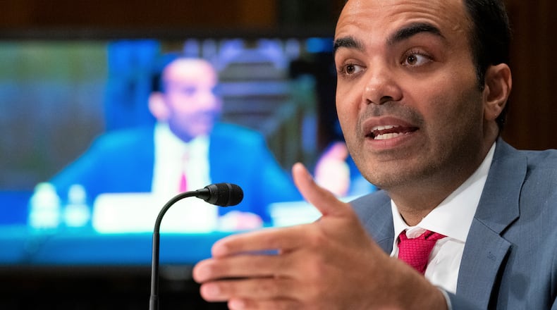 Consumer Financial Protection Bureau Director Rohit Chopra testifies during a Senate Banking, Housing and Urban Affairs Committee hearing at the U.S. Capitol in Washington, D.C. on Tuesday, April 26, 2022. The CFPB will start sending refund checks to more than 240,000 Georgians who were charged illegal junk fees by a group of credit repair companies. (Graeme Sloan/Sipa USA via AP)