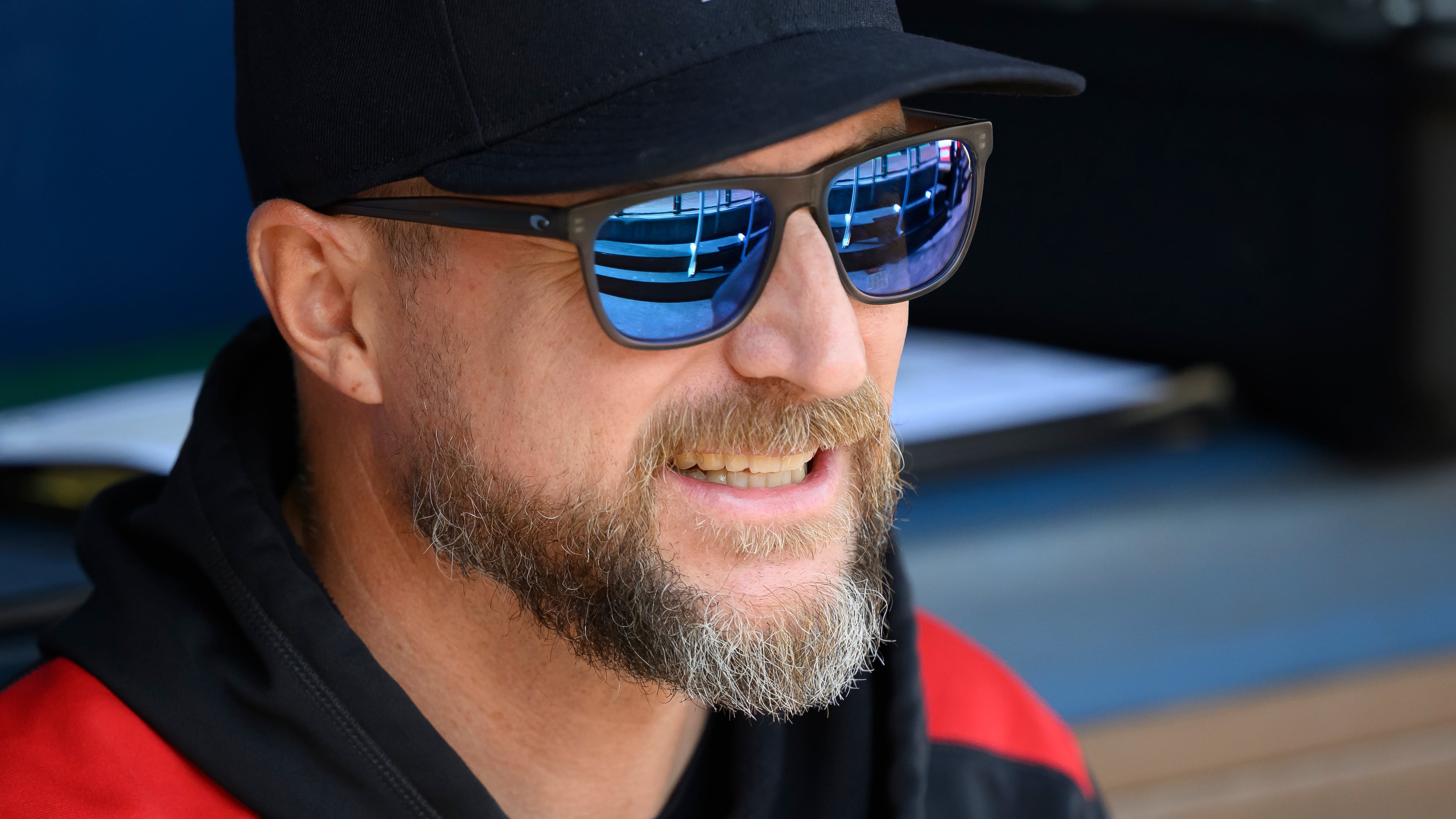 Minnesota Twins manager Rocco Baldelli talks to one of his players before a baseball game against the Kansas City Royals in Kansas City, Mo., Sunday, Sept. 7, 2025. (AP Photo/Reed Hoffmann)