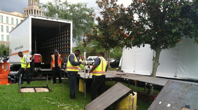 NBC news joined dozens of national and local media crews setting up mobile news studios outside the Seminole County Courthouse for the upcoming Zimmerman trial.
