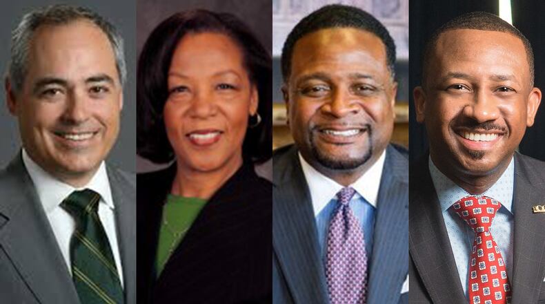 Angel Cabrera, the incoming president of Georgia Tech; Jann Joseph, the new president of Georgia Gwinnett College; George French, the new president of Clark Atlanta University; and Kevin James, the interim president of Morris Brown College.