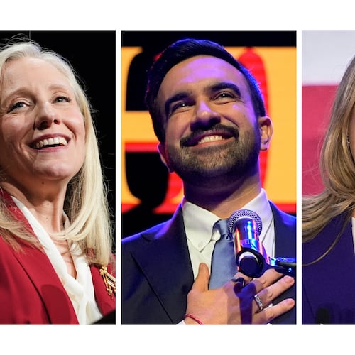 This combination of photos taken on Tuesday, Nov. 4, 2025, shows Abigail Spanberger in Richmond, Va., left, Zohran Mamdani in New York, center, and Mikie Sherrill in East Brunswick, N.J. (AP Photo/Stephanie Scarbrough, Yuki Iwamura and Matt Rourke)