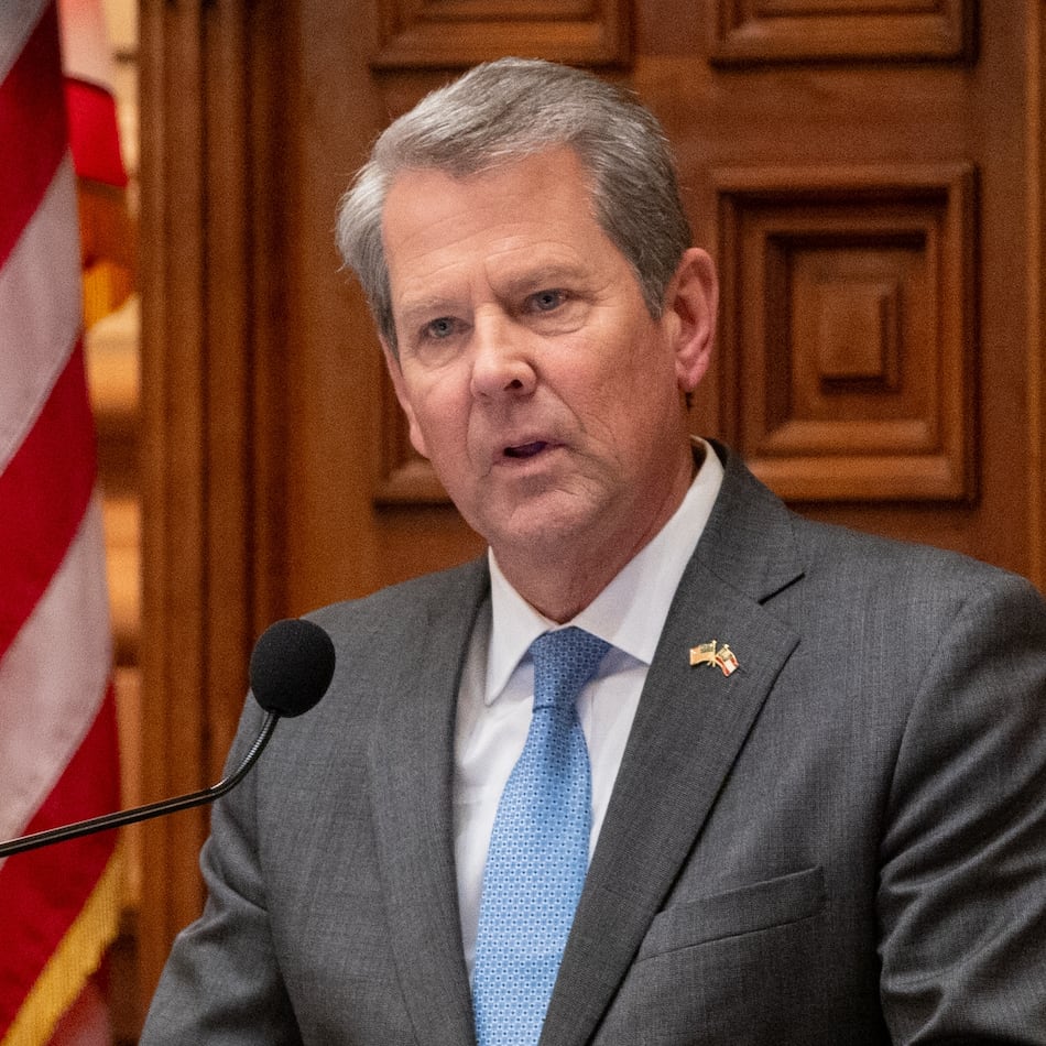 Gov. Brian Kemp gives a speech at the House of Representatives at the Capitol in Atlanta on Sine Die, Friday, April 4, 2025, the final day of the legislative session. (Arvin Temkar / AJC)