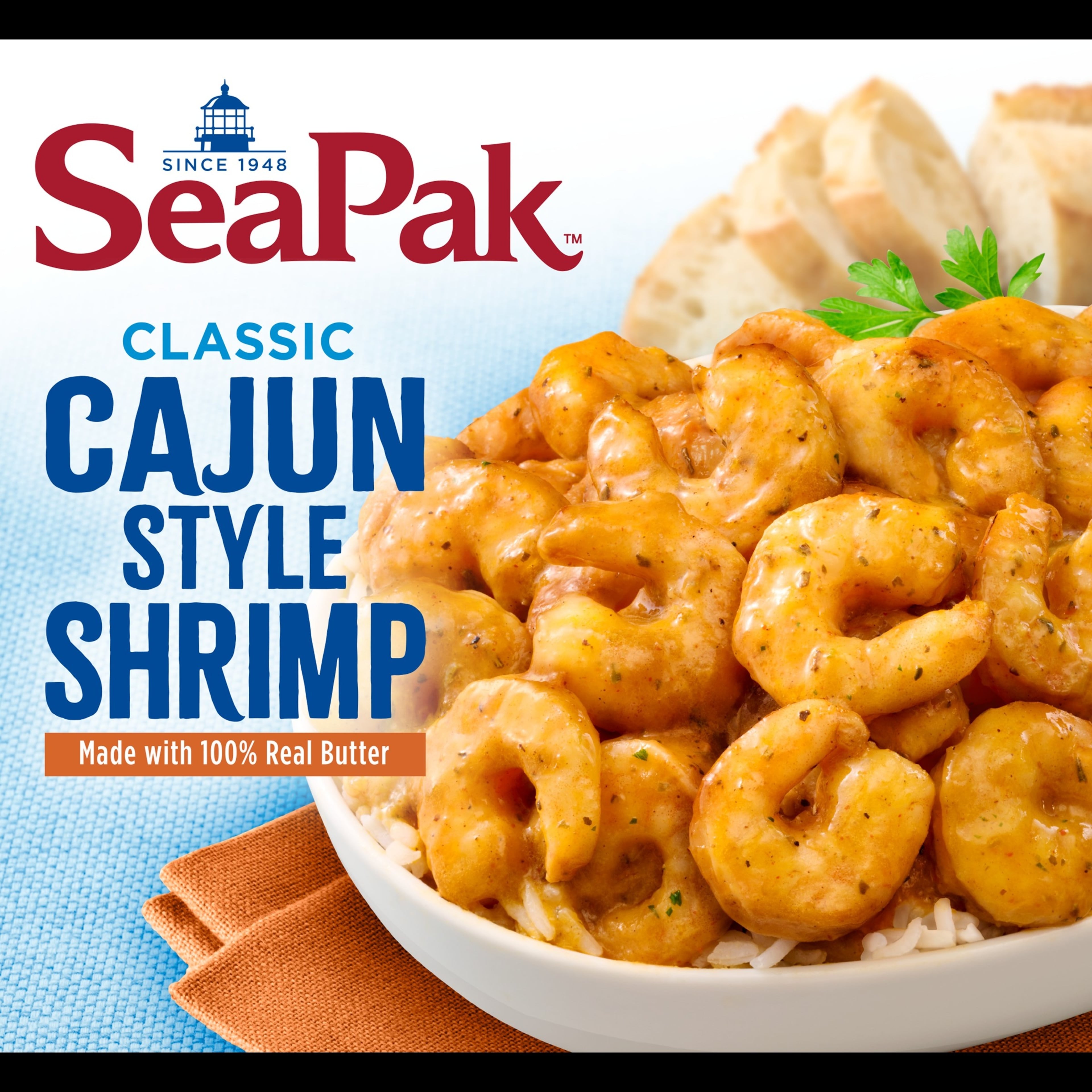 SeaPak’s Cajun-style frozen shrimp has a buttery, spicy coating. (Courtesy of SeaPak)