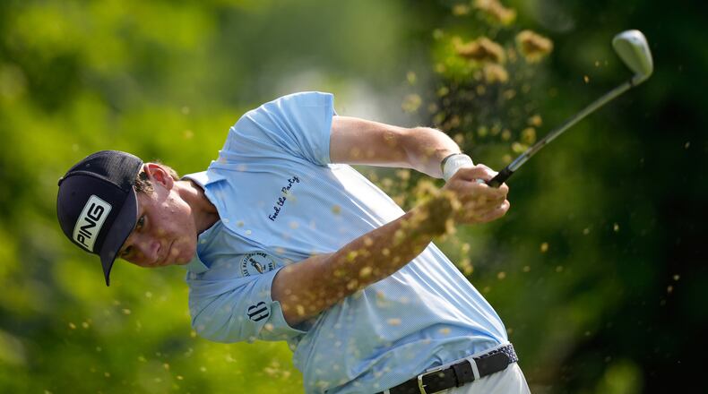 Mason Howell tees off on the 13th hole during the first round of the U.S. Open golf tournament at Oakmont Country Club Thursday, June 12, 2025, in Oakmont, Pa. (AP Photo/Carolyn Kaster)