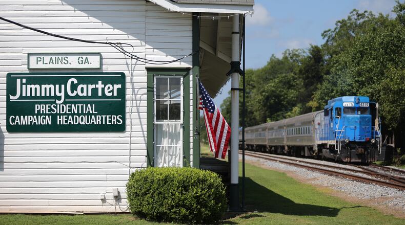The SAM Shoreline excursion train sits alongside the Plains Depot while dropping off tourists Saturday August 15, 2015.