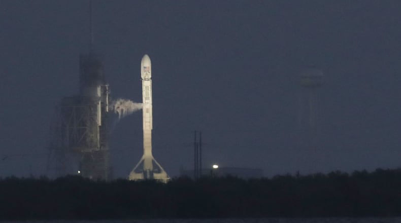 CAPE CANAVERAL, FL - APRIL 30: SpaceX Falcon 9 rocket sits on launch pad 39A just before its scheduled morning launch was cancelled due to a technical issue on April 30, 2017 in Cape Canaveral, Florida. SpaceX is attempting to deliver a classified payload to orbit and liftoff is has been rescheduled for tomorrow from Kennedy Space Center. (Photo by Joe Raedle/Getty Images)