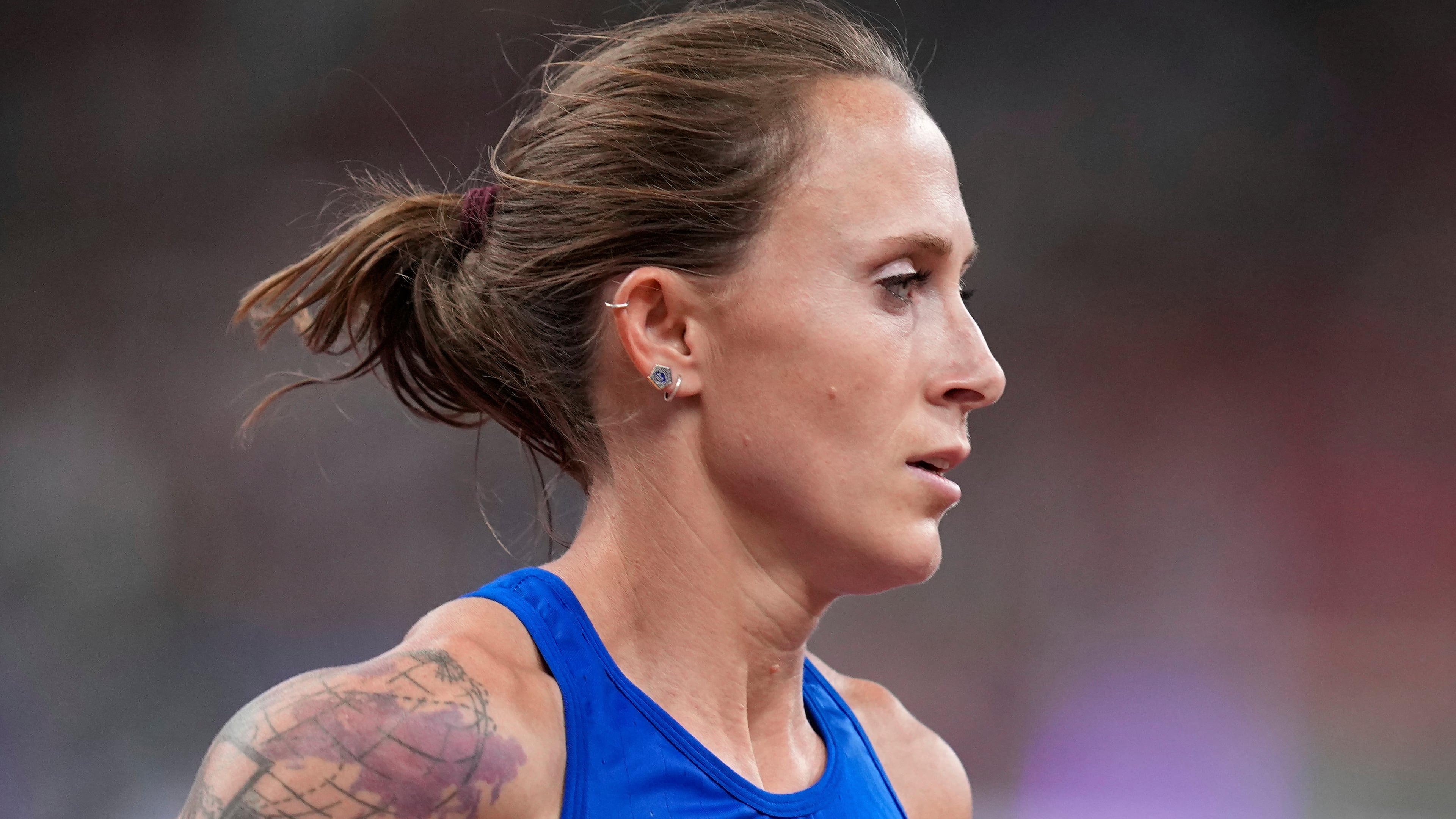United States' Shelby Houlihan competes in women's 5,000 meters heat at the World Athletics Championships in Tokyo, Thursday, Sept. 18, 2025. (AP Photo/Eugene Hoshiko)
