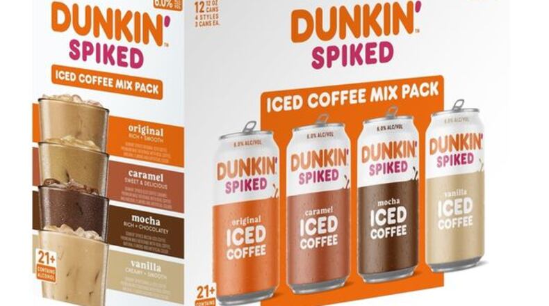 Dunkin' has launched spiked iced coffee and iced tea sold in some grocery and liquor stores. Source: Dunkin'