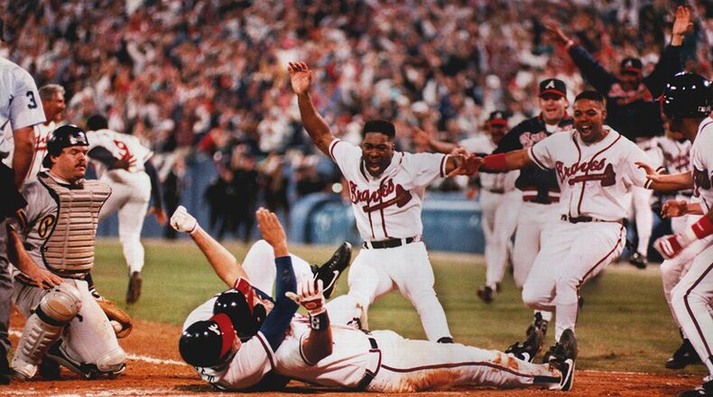 Sid Bream cemented his place in Braves history when he slid home ahead of Barry Bonds’ throw to score the winning run in Game 7 of the 1992 NLCS at Atlanta-Fulton County Stadium, sending the Braves to their second consecutive World Series.