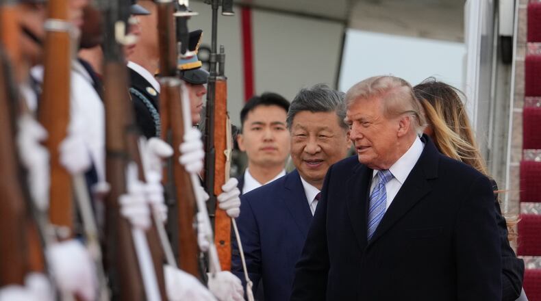 President Donald Trump and China's President Xi Jinping participate in an arrival ceremony at Joint Base Andrews, Md., Wednesday, Sept. 23, 2026.(AP Photo/Alex Brandon)